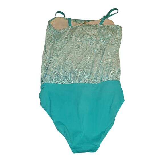 Lands End Size 12T Tall Long Women's Paisley One Piece Full Swimsuit Aqua Padded - Picture 2 of 9